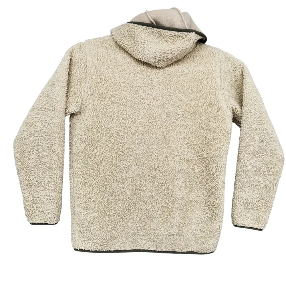Lands End Kids Sherpa Fleece Hooded Jacket Beige Tan Full‎ Zip Size L 14-16